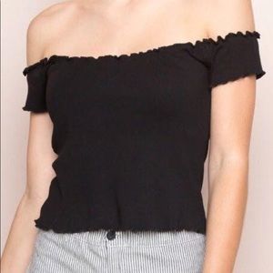 John galt black ruffled off the shoulder top